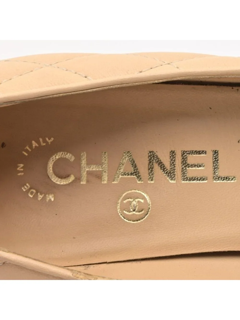 Chanel Pumps C Beige Black Lambskin Heel